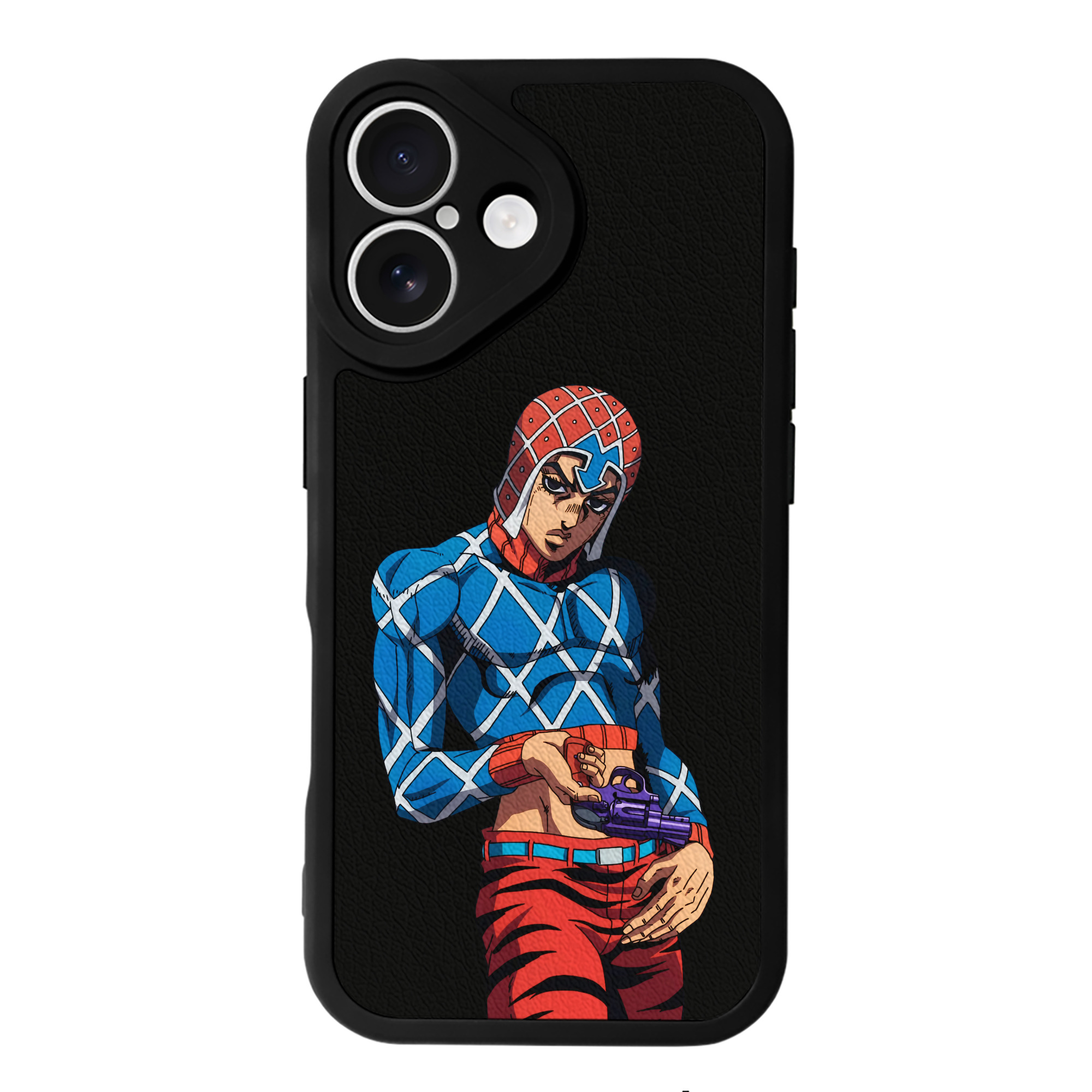 （画像用） ジョジョの奇妙な冒険 グイード?ミスタ JoJo's Bizarre Adventure Guido Mista 【iPhone 16シリーズ対応】シリコンスマホケース（レザー調） 材質：シリコン